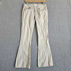 True Religion Flared Joey Jeans Womens 27 Beige Low Rise Pockets Cotton Linen